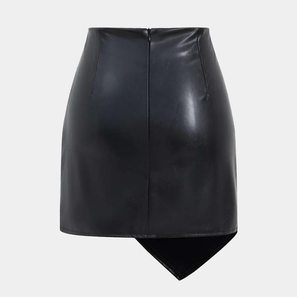 072. Micas Asymmetrical Faux Leather Ruched Skirt - Picture 2 of 3
